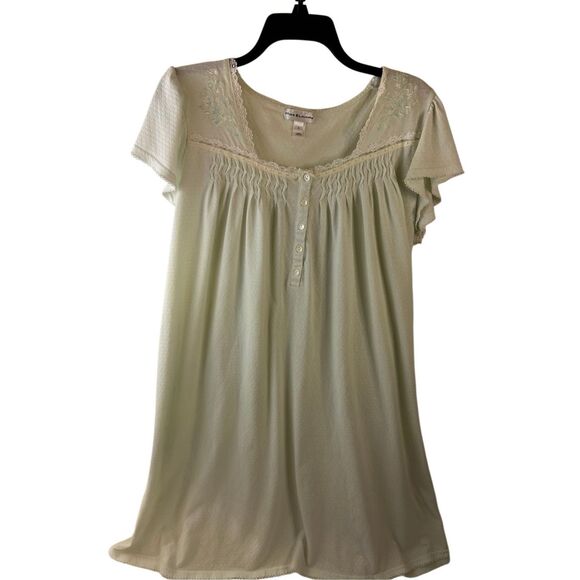 Miss Elaine large L sleep pajamas gown green buttons lace trim rn#17414 - Picture 1 of 9